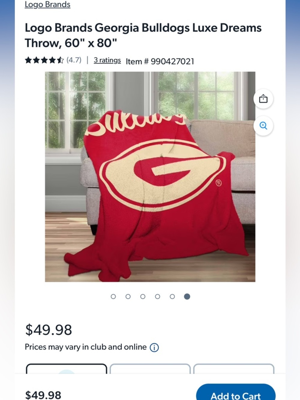 Logo Brands Georgia Bulldogs Luxe Dreams Throw, 60" x 80" - Picture 7 of 7